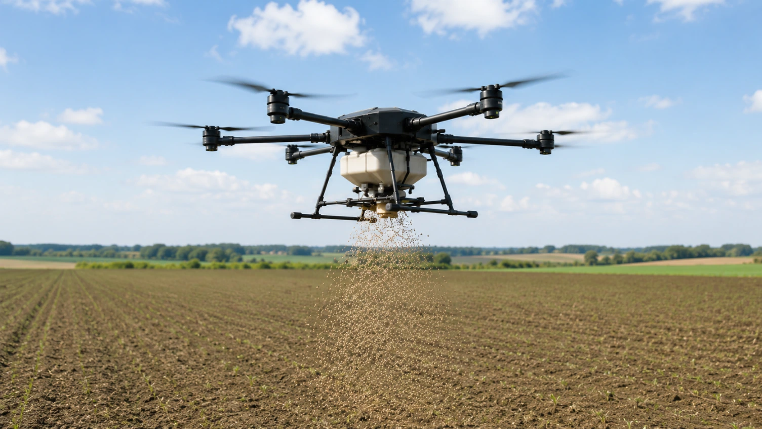 Dron do siewu rzepaku na otwartym polu uprawnym