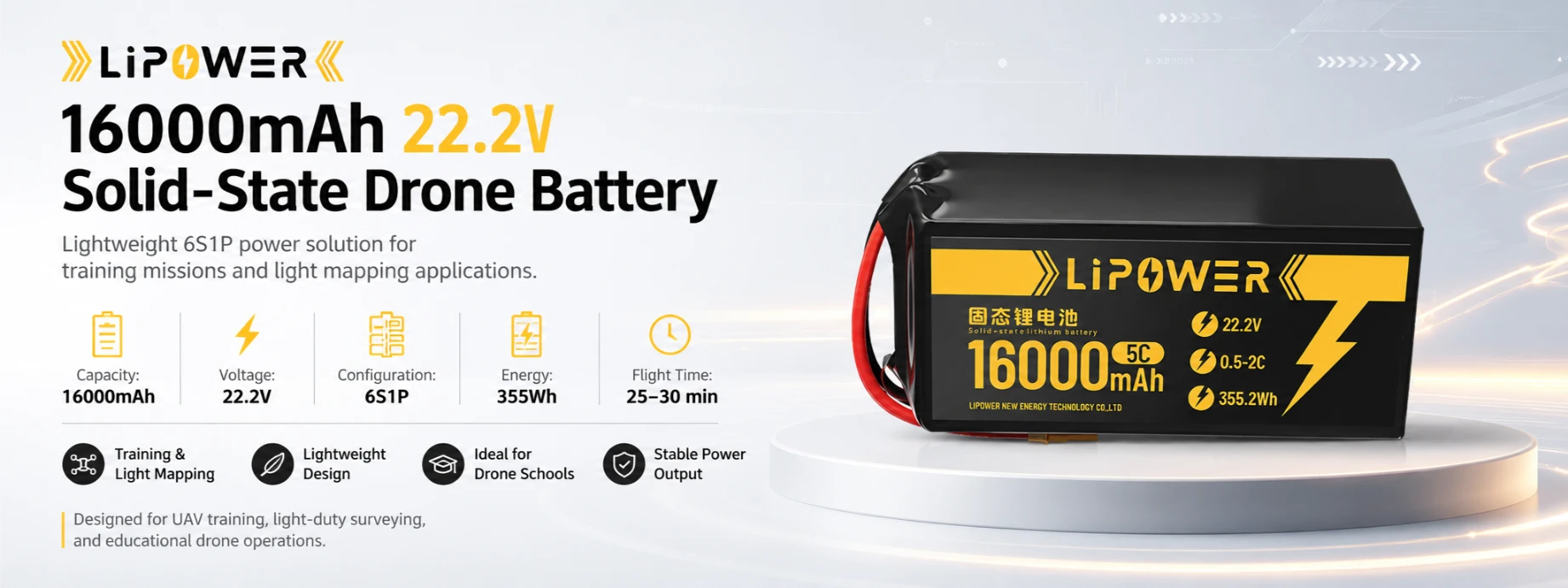 訓練・軽量マッピング用の16000mAh 22.2V固体電池
