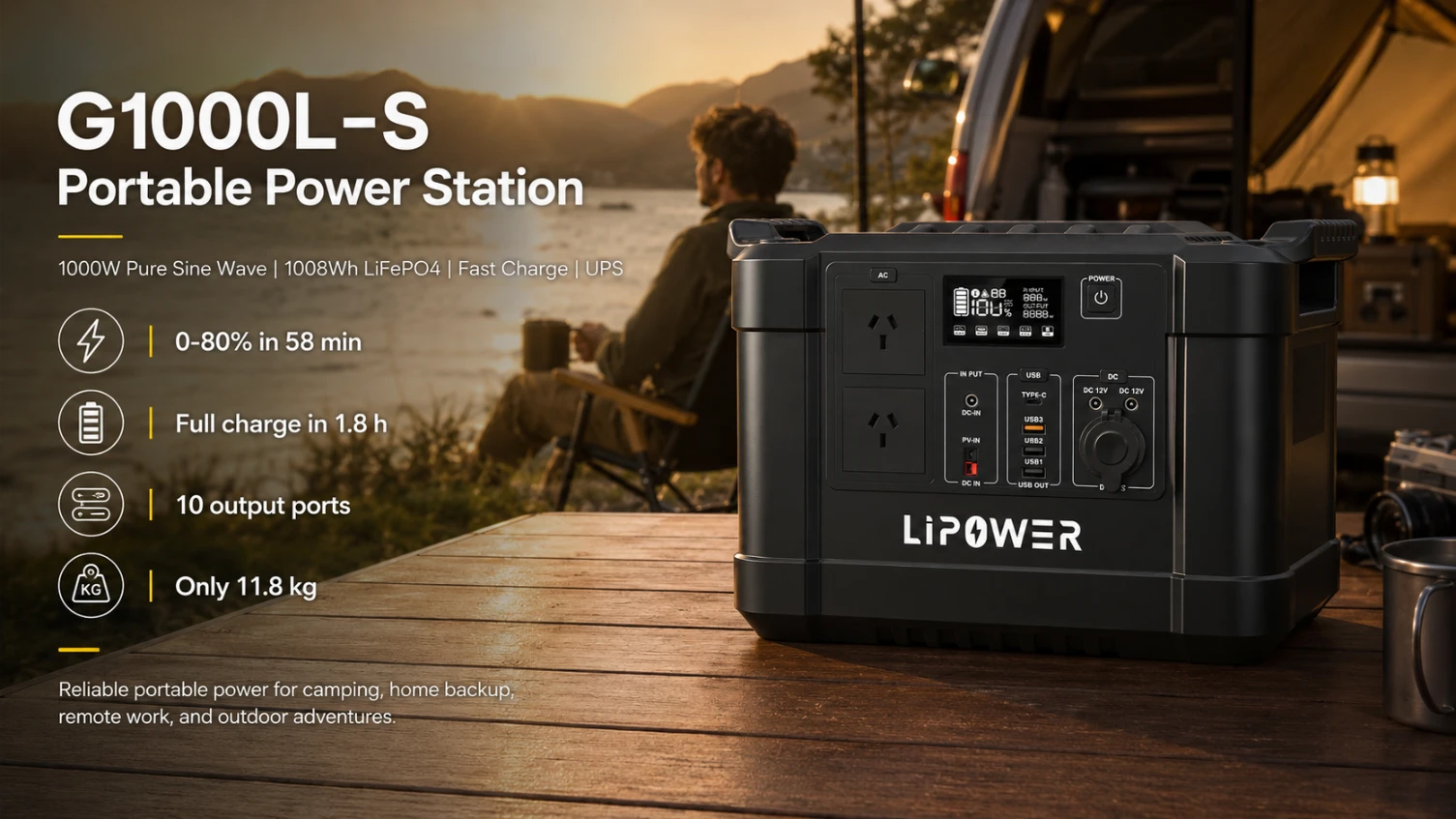 G1000L-S 1000W LiFePO4 portable power station
