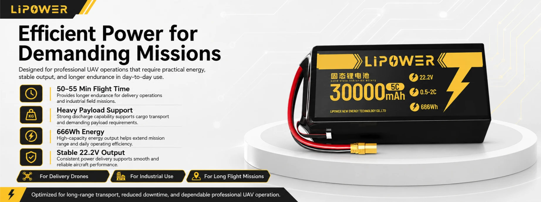 配送ドローン用の30000mAh 22.2V固态ドローンバッテリー