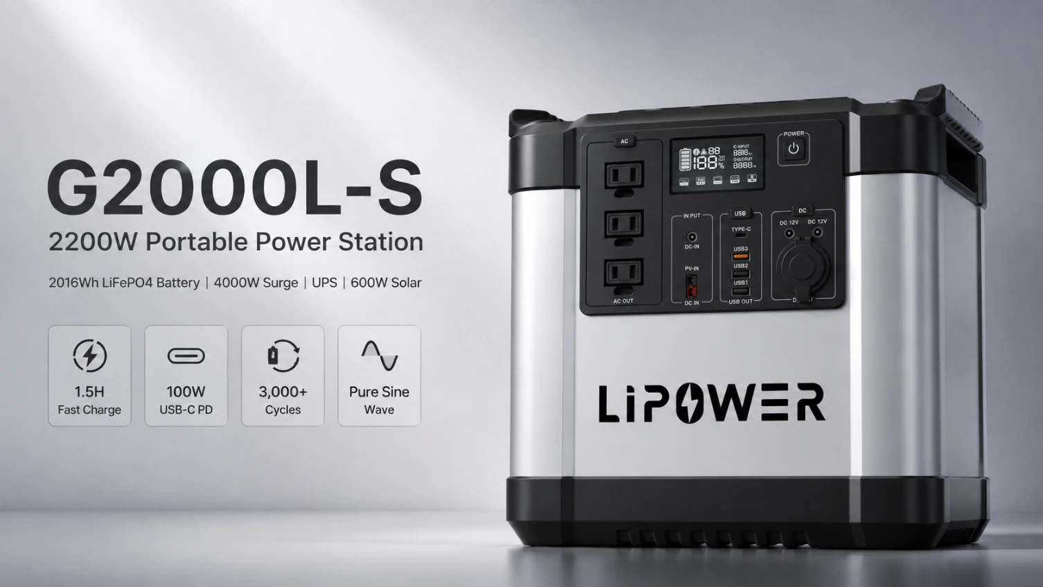 G2000L-S 2200W LiFePO4 portable power station